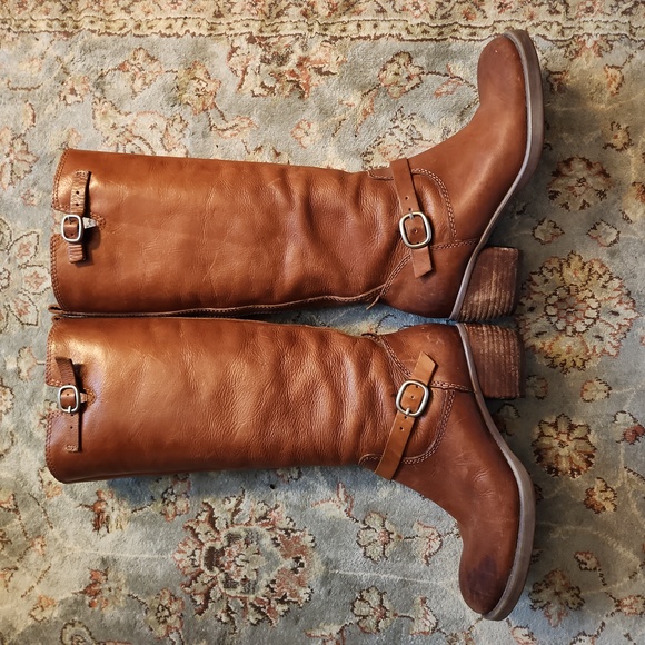 Lucky Brand "Rollie" Y2K camel stacked heel leather riding boot - Picture 5 of 17